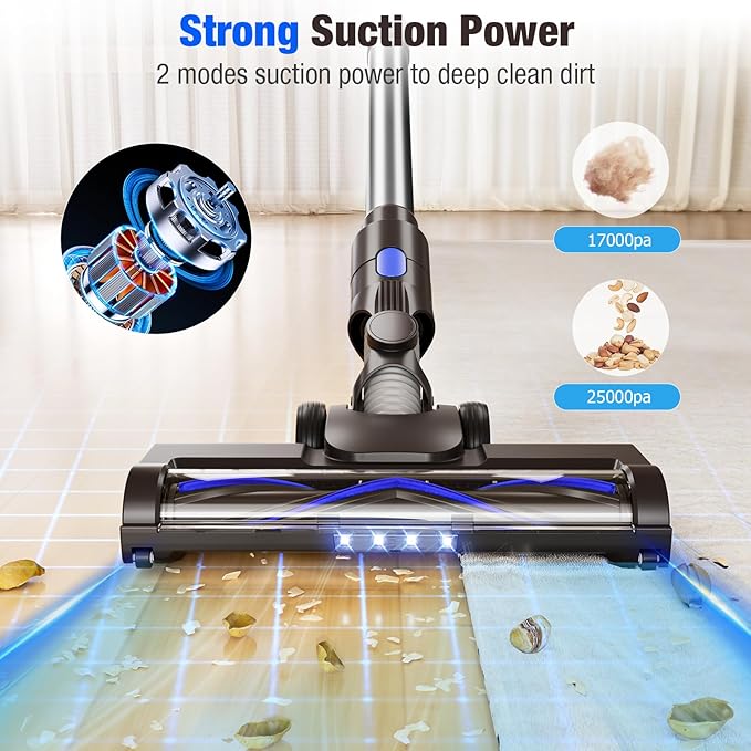 Cordless Vacuum Cleaner Upgraded 40Kpa Stick Vacuum Cleaners for Home 8 in 1 Lightweight with Self-Standing 1.5L Dust Cup &amp Anti-tangle Rechargeable Vacuum for Hard Floors Carpets Pet Hair