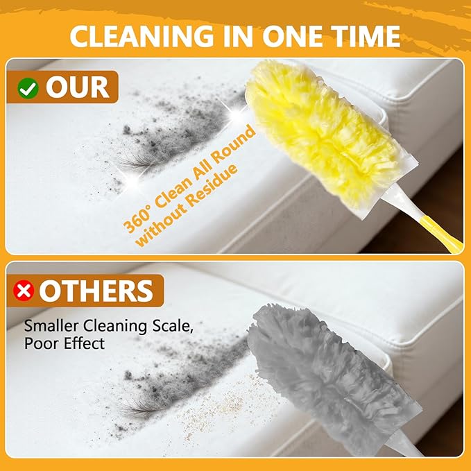 60 Pack Duster Refills Kit Fit for Swiffer Duster Handle360° Deep Cleaner Heavy Duty Replacement with 1 Handle(Yellow)