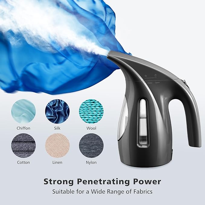 HiLIFE Steamer for Clothes Portable Handheld Design 240ml Big Capacity 700W Strong Penetrating Steam Removes Wrinkle for Home Office(ONLY FOR 120V)-Black