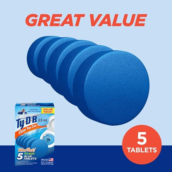 TY D BOL Toilet Bowl Cleaning Tablets with Continuous Blue Spruce Scent keeps Toilets Smelling Fresh &amp Clean (3 Packs of 5 tablets each) (Blue Spruce)