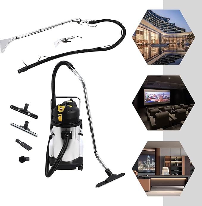 30L/7.9gal Commercial Carpet Cleaner Machine 3 in 1 Multi-Purpose Upholstery Wet Dry Cleaner 1034W Heavy Duty Extractor Vacuum Washing Machine Portable Carpet Sofa Tiles Cleaner