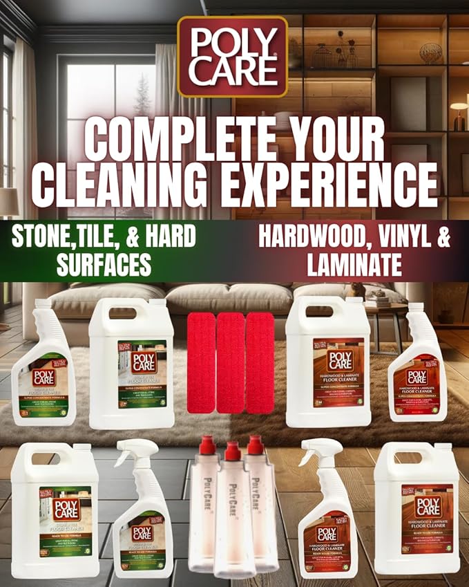 Hardwood Floor Cleaner Spray Mop Cartridge - Pack of 3 - Unscented - Refillable - Residue-Free Floor Cleaning Solution for PolyCare Spray Mops for Multi-Surface Floors