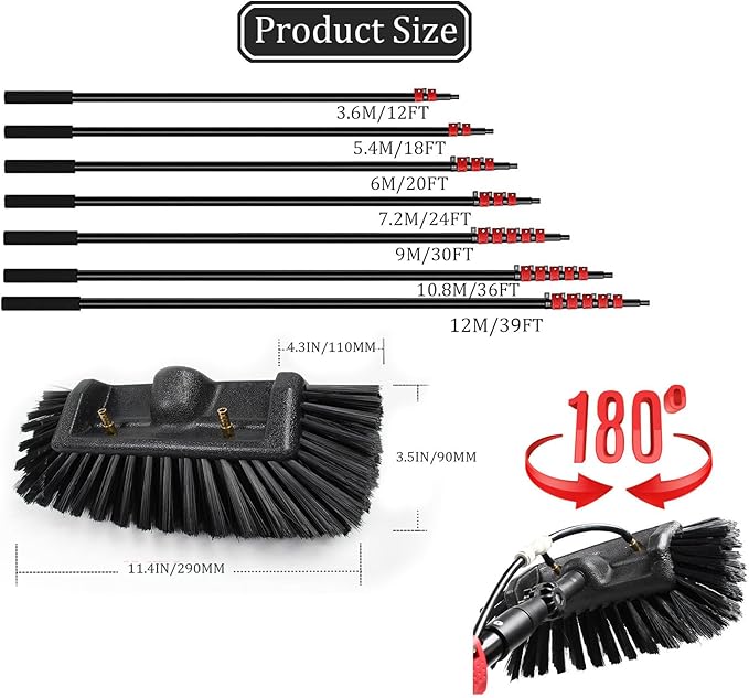 Cleaning Brush Water Fed Pole Kit Adjustable Window Cleaning Brush and Pole Window Cleaner Brush (39FT/12M)