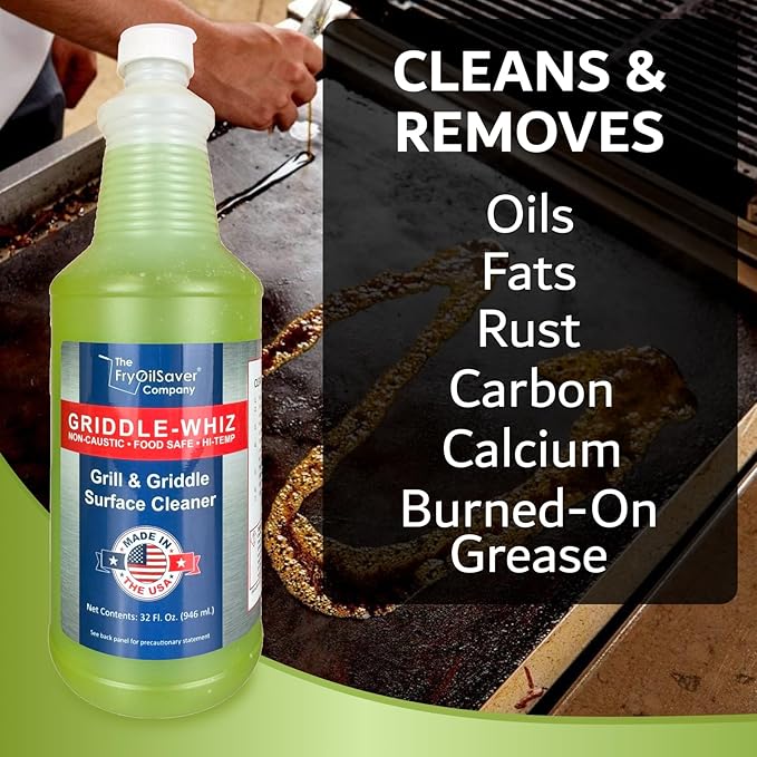 Griddle-Whiz 3 Piece Griddle Cleaning Kit | Liquid Grill Cleaner w/Griddle Scraper &amp Scrubber Pad for Flat Top Grills | For Blackstone Accessories by FryOilSaver (32oz Bottles)