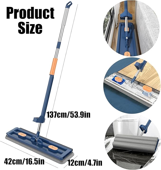 Large Flat Mop 2023 New Upgrade Style Large Flat Mop Style Stylemop Pro Self Wringing Magic for Floor Cleaning Microfiber Mops 12027(Blue4 Cloths)