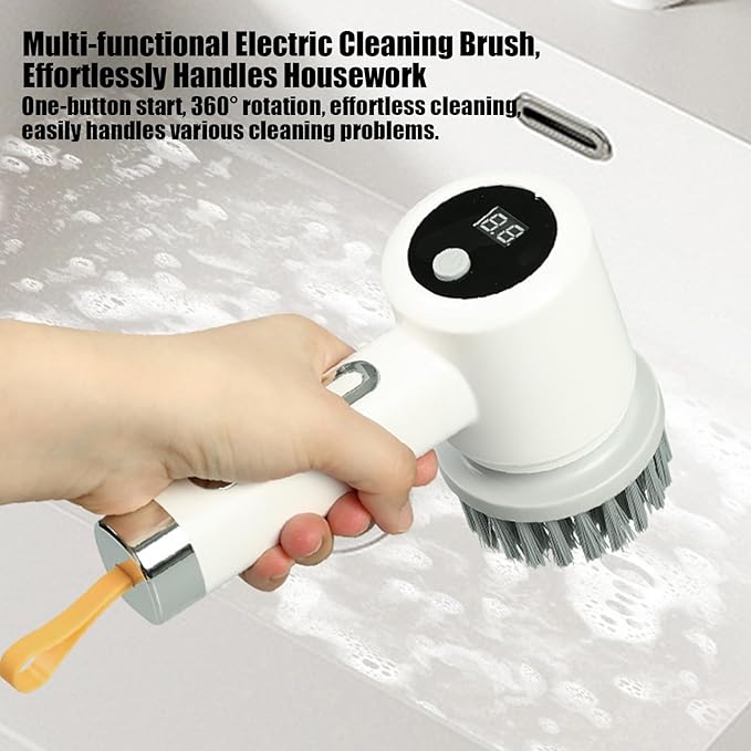 Electric Scrubber for Cleaning - 3-Level Electric Adjustable Household Tool with 5 Brush HeadsShower Cleaner Brush - for Bathtub Tile Grout Floor Toilet Kitchen Wall Home Household Apartment Car Base