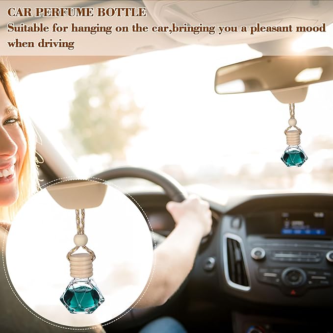 50Pcs 8ml&amp6ml Hanging Car Air Freshener Diffuser Empty Clear Glass Essential Diffuser Oil Aromatherapy Fragrance Perfume Pendant Glass Vials with Wooden Caps Car Diffuser Air Freshener