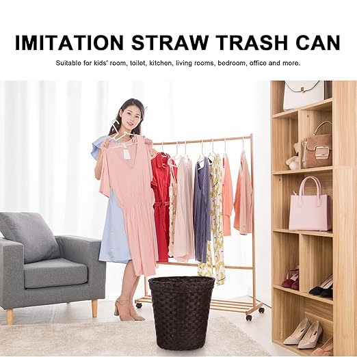 Household Trash can Straw Woven Trash Can: Rattan Wastebasket Bedroom Trash Can Office Garbage Cans Wicker Basket Decorative Countertop Trash Container for Home Office Coffee