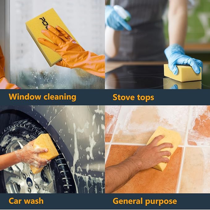 POWERTEC Large Square Grout Sponge – Professional Tile Grout Removal Cleaning Sponge – Heavy-Duty Absorbent Sponges Multi-Purpose Cleaning Tool for Floors Kitchen and Bathroom – 8PK (72106-P2)