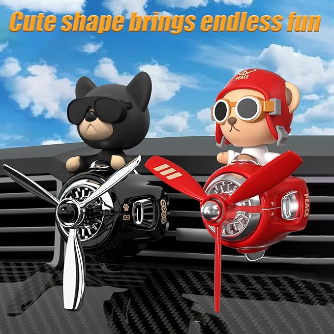 2Pcs Car Air Fresheners Cute Bear Pilot Automotive Air Outlet Creative Car Perfume Diffuser Automotive Accessories Air Vent Decoration with 8 Fragrant Tablets (Black 2+Red 1)