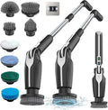 Leebein Electric Spin Scrubber Shower Scrubber with 4 Adjustable Angles and 8 Brush Heads Electric Scrubber with Long Handle &amp Remote Controller Cleaning Brush for Bathroom Tub Floor (Black)