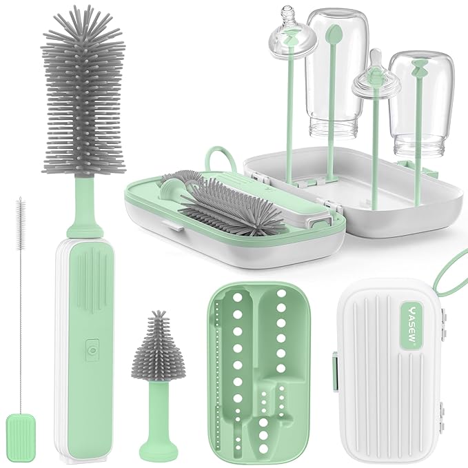 Electric Bottle Brush Cleaner Baby Bottle Brush Travel Set 360° Efficient Cleaning Durable 2000 mAh Battery Travel Bottle Brush Set with Drainage Rack and Storage Box Baby Travel Essential