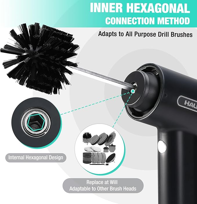 HAUSHOF Electric Spin Scrubber Cordless Dish Scrubber Brush with 8 Replaceable Heads &amp 3 Speeds Power Scrubber Electric Scrubber for Cleaning Kitchen Sink Bathroom Knife Sharpener Included