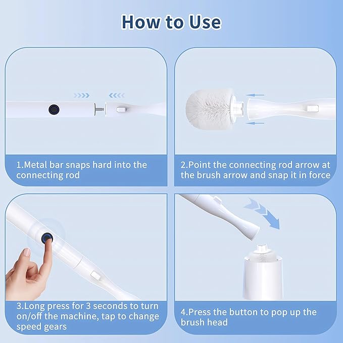 Electric Toilet Brush HKFIF Toilet Brush and Holder Set 360 Degree Powerful Cleaning Easily Eliminate Stains and Residue 2 Speeds Rechargeable Motorized Toilet Scrubber (White)