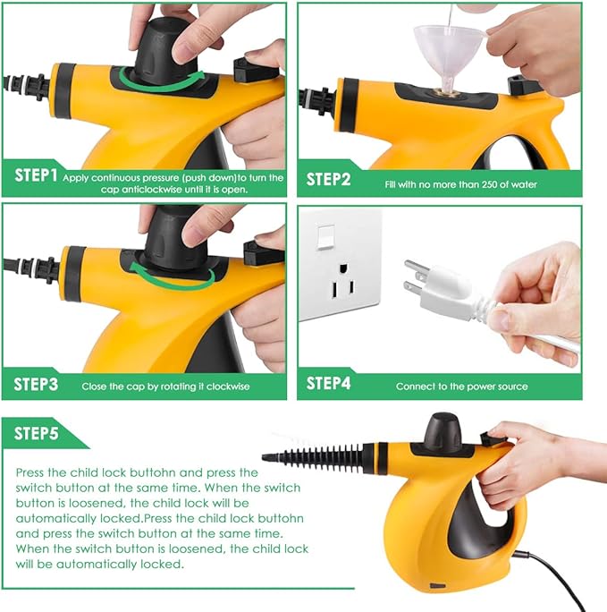 Handheld Steam Cleaner Pressurized Steam Cleaner with 9 Pcs Accessories Multi-Purpose Steamer for Home Use Chemical-Free Steamer for Cleaning Tile Floor Car Sofa Window Bathroom Kitchen
