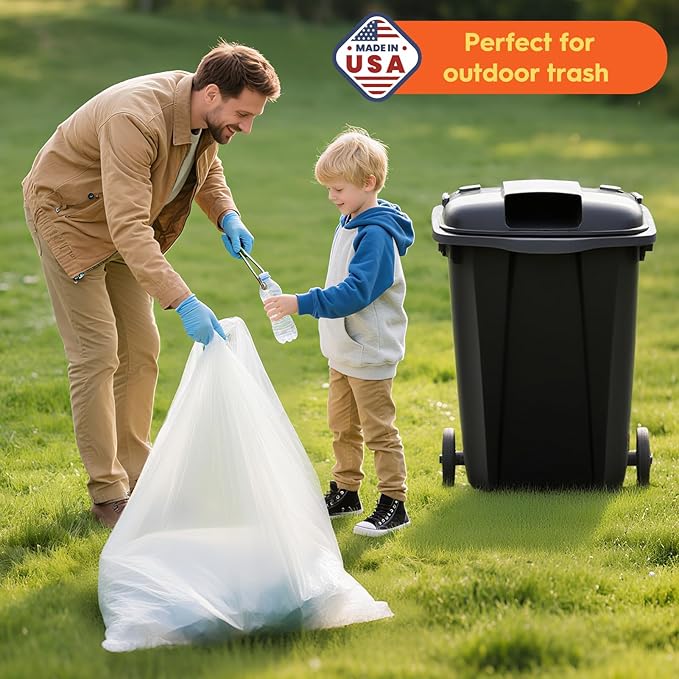DELXO 30-33 Gallon Trash Bags 250 Count Heavy Duty Large Clear Garbage Bags Thick Durable and Puncture-Resistant Plastic Bags for Kitchens Yards &amp Offices Made in USA
