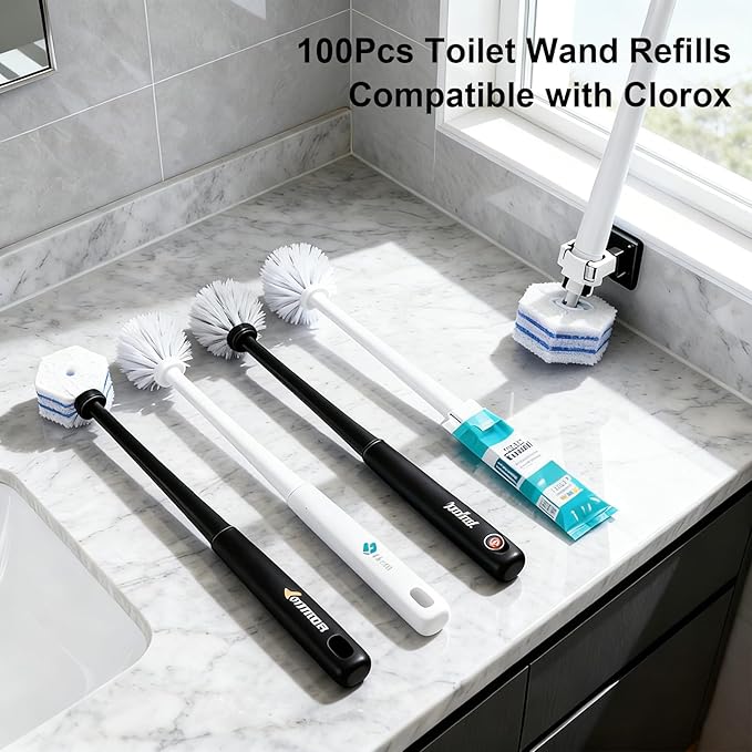 100pcs Toilet Wand Refills Compatible with Clorox | Disposable Replacement Brush Heads for Effortless Cleaning (No Handle Included)