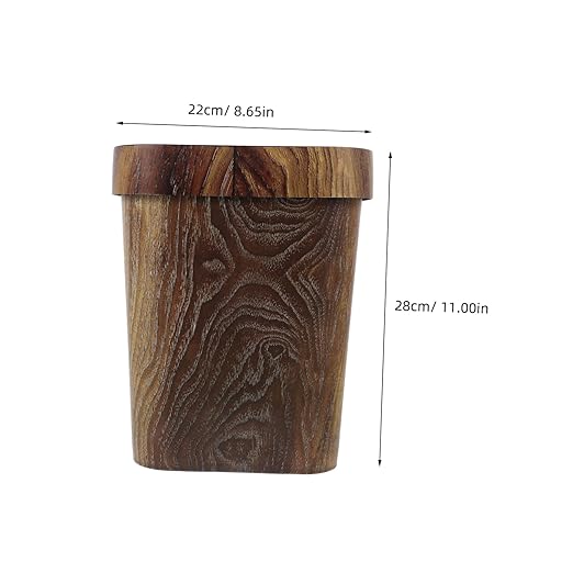 Retro Style Square Garbage Can with Faux Wood Grain Removable Press Ring Wastebasket for Bathroom Bedroom Kitchen Compact Design for Spaces Easy to Clean and Maintain