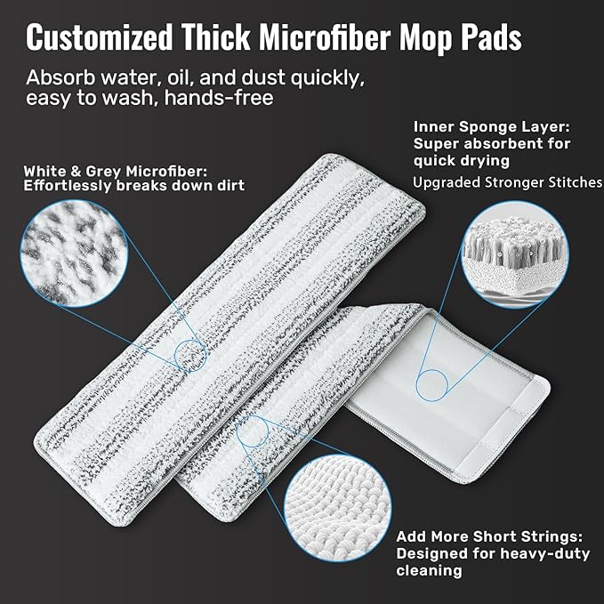 Mop and Bucket Set 3-Tank Flat Mop and Bucket System for Separate Dirty &amp Clean Water 65 Mops for Floor Cleaning with 6 Washable Pads Safe for Hardwood Vinyl Tile Baseboards Walls