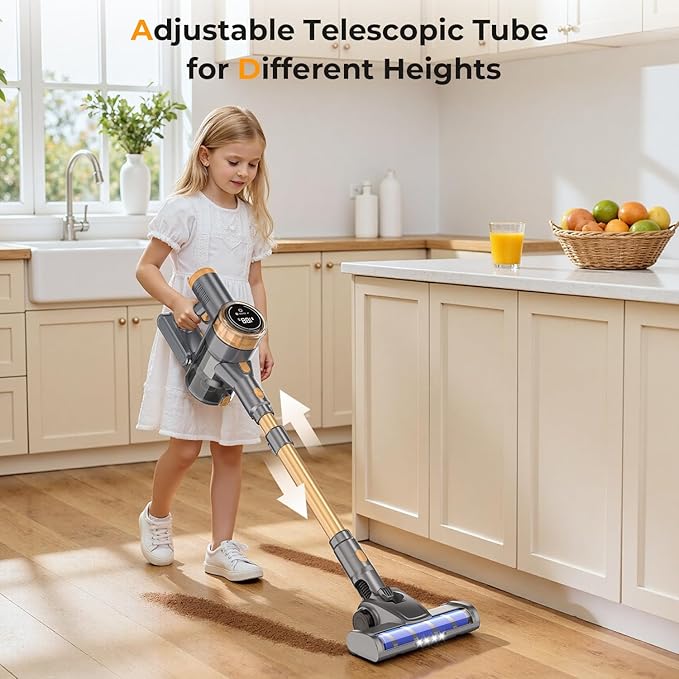 Cordless Vacuum Cleaner 30Kpa Vacuum Cleaners for Home Stick Vacuum with LED Display 2 Roller Brushes for Anti-Tangle &amp Hard Floor 6 in 1 Lightweight Vacuum for Hard Floors Carpet Pet Hair
