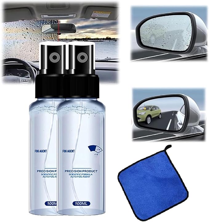 Fog and Rainproof Agent for Automobile Glass Glass Anti-Fog Rainproof Agent Anti-Fog Car Defogger Glass Cleaner Spray for Automotive Interior Glass and Mirrors(Transparent2pc)