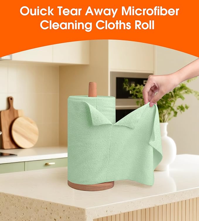 Microfiber Cleaning Cloth Roll - 100 Pack Tear Away Microfiber Paper Towels Reusable Washable Scratch-Free Kitchen Towels for Car Home Kitchen Glass Dishes(Bean Green)