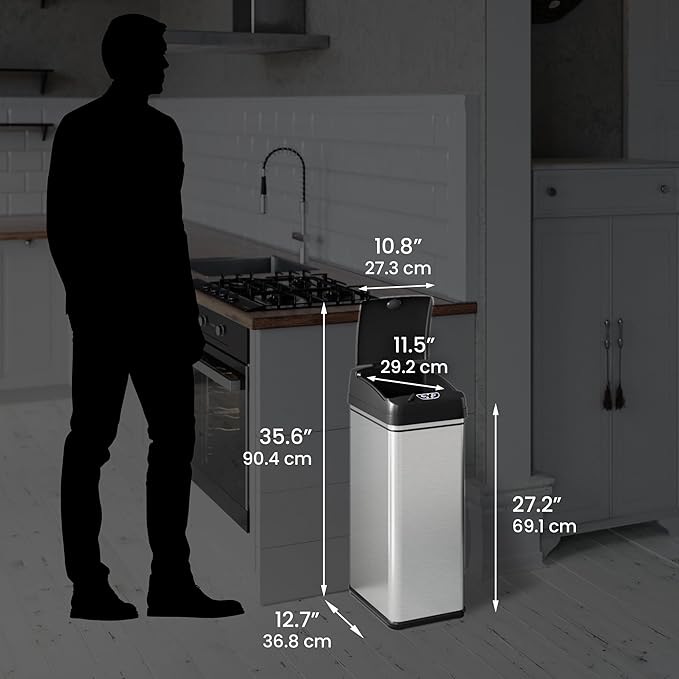 iTouchless 13 Gallon and 2.5 Gallon Automatic Touchless Sensor Kitchen Cans with Odor Control System Stainless Steel Includes 10 Premium Bags CDZT02BG10