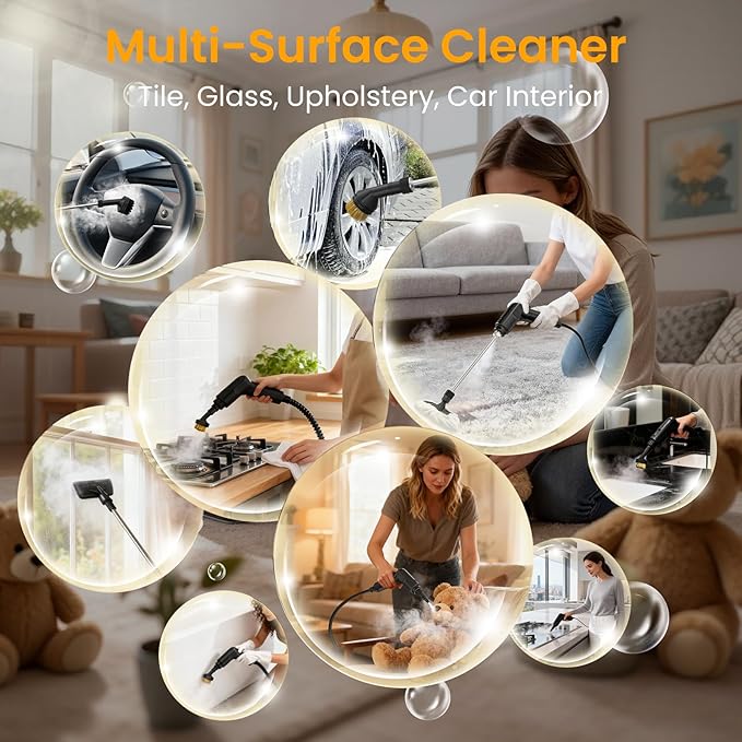 Pressurized Steam Cleaner 1.6L 3-Level Adjustable Steamer for Cleaning 10s Heat-Up 2500W Handheld Steamer Cleaner for Home Car Kitchen Floor Multi-Surface Cleaning Machine 22pcs Accessories