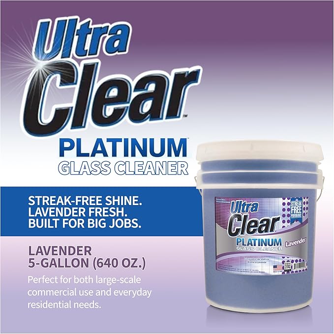 Ultra Clear Platinum Glass Cleaner Crystal Clear Streak-Free Shine Polished Finish for Commercial and Residential Use Lavender Fresh 5 Gallons