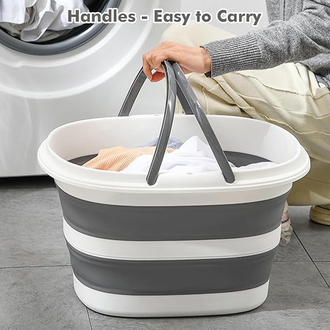 2 Packs Collapsible Bucket with Handles 4.2 Gallon Foldable Laundry Basket Pop up Mop Bucket Heavy Duty Collapse Basket and Bucket Small Portable Organizer for Space-Saving Storage