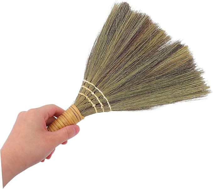 2pcs Handmade Soft Straw Broom Set with Detachable Handle Indoor Dust Removal Gentle Floors for Hardwood Tile Surfaces