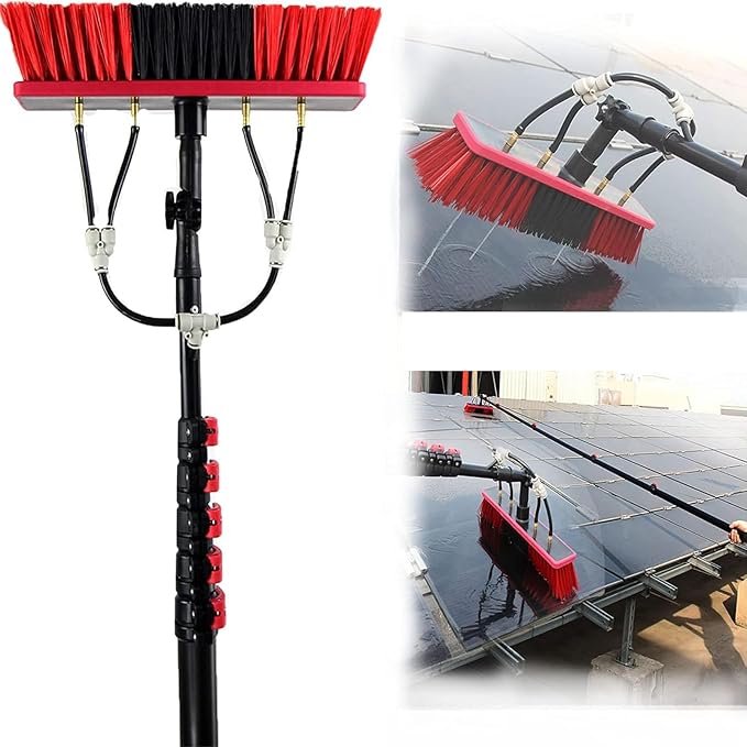 12FT Extendable Water Fed Pole Kit for Professional Solar Panel Window Cleaning Telescopic Window Glass Cleaning Brush &amp Pole Kit for Truck Caravan Spray Washer Washing Equipment