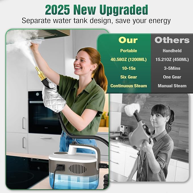 Steam Cleaner 10s Rapid Heating Steamer with 6 Levels 1.2L Water Tank Portable Powerful Steamer for Cleaning without chemicals Handheld Steam Cleaner for Home Car Grout Tile Floor Dirt
