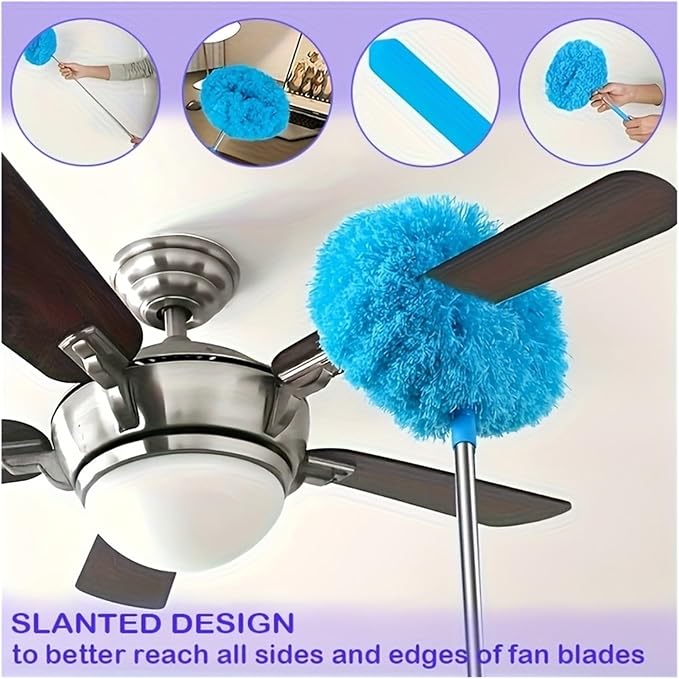 Reusable Microfiber Ceiling Fan Duster Set for Home &amp RVs - Effortless Cleaning Brush with Dust-Locking Technology(Blue)