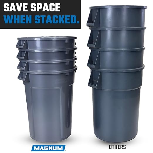 Magnum Tool 55 Gallon Trash Can Construction Grade Heavy Duty Plastic Jobsite Ready for Handling and Holding Garbage CMTC-C000-55G03 (3 Pack)