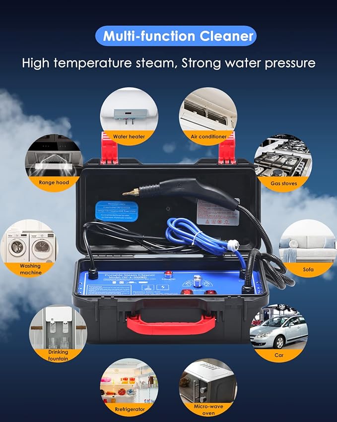 Moongiantgo High Pressure Steam Cleaner 1700W Power High Temp Portable Handheld Cleaning Machine for Car Detailing Tankless Heavy Duty for Home Use Kitchen Bathroom Grout Tile