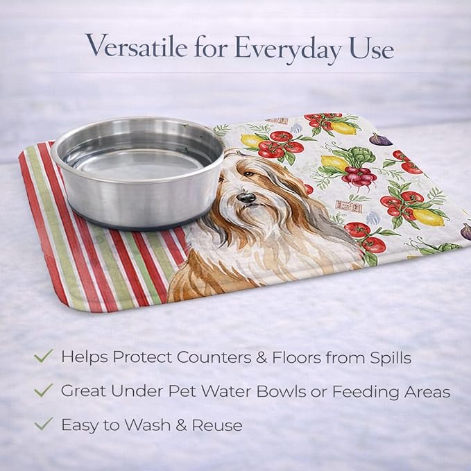 Caroline's Treasures Fawn Bearded Collie Vegetables Dish Drying Mat Absorbent Dish Drying Mat Pad for Kitchen Counter Dish Drainer Mat for Countertop 14 x 21 Multicolor