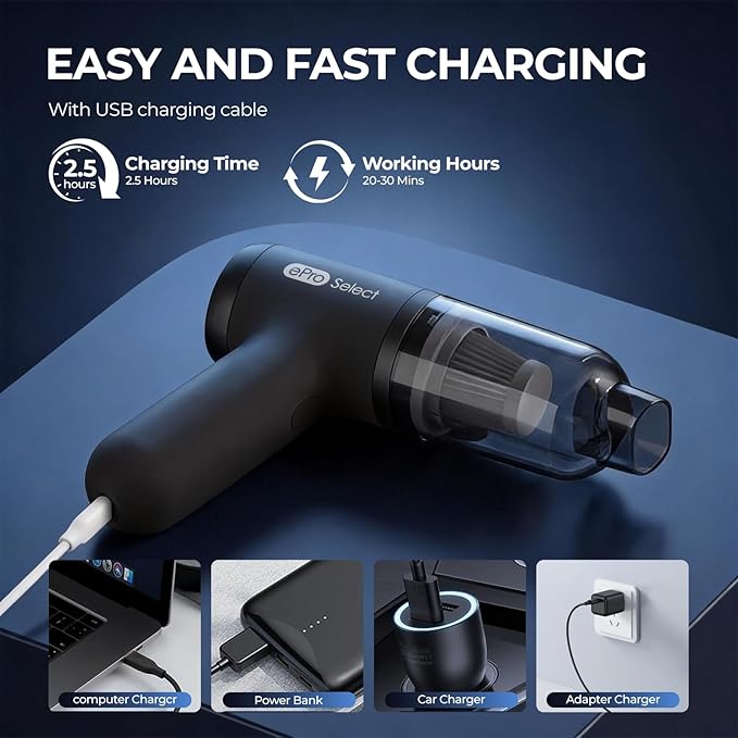 Apical Life Handheld Vacuum Cordless 12000Pa 75W Mini Vacuum with Blower Function 24 Mins Runtime 0.14L Dust Bin Compact Design with Multi-Accessories for Stairs Car and Home
