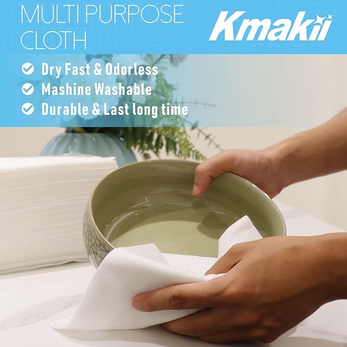 KMAKII Handi Wipe Reusable Cloths - Multi-Purpose Disposable Dish Cloths and Towels Ultra Absorbent Fast-Dry Durable Cleaning Wipes for Kitchen and Home White 11.8 x 21 inches Pack of 80