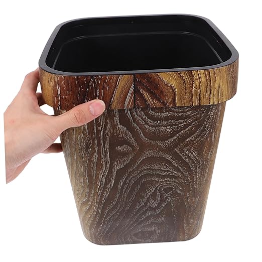 Retro Style Square Garbage Can with Faux Wood Grain Removable Press Ring Wastebasket for Bathroom Bedroom Kitchen Compact Design for Spaces Easy to Clean and Maintain