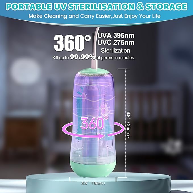 IvyWind Electric Travel Baby Bottle Brush Set with Storage Box Automatic Bottle Cleaner Brush Kit with Silicone Bottle/Nipple/Straw Brush Milk Frother Electric and Drainage Rack Rechargeable Green
