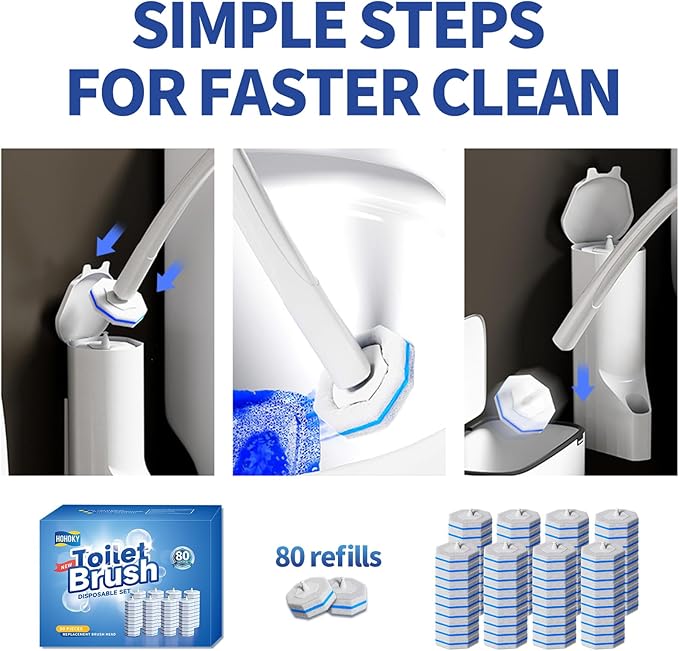 80Pcs Toilet Wand Refills for Disposable Toilet Bowl Brush Scrubber Cleaner Refill PadsToilet Brush Replacement Compatible Heads with Most Toilet Brushes Scrubber