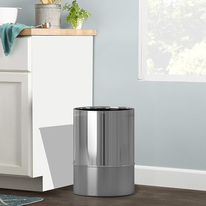 nu steel Parkston Two-Tone Metal Rust Resistant Stainless Steel Small Trash Can Wastebasket Garbage Container Bin for Bathrooms Powder Rooms Kitchens Home Offices
