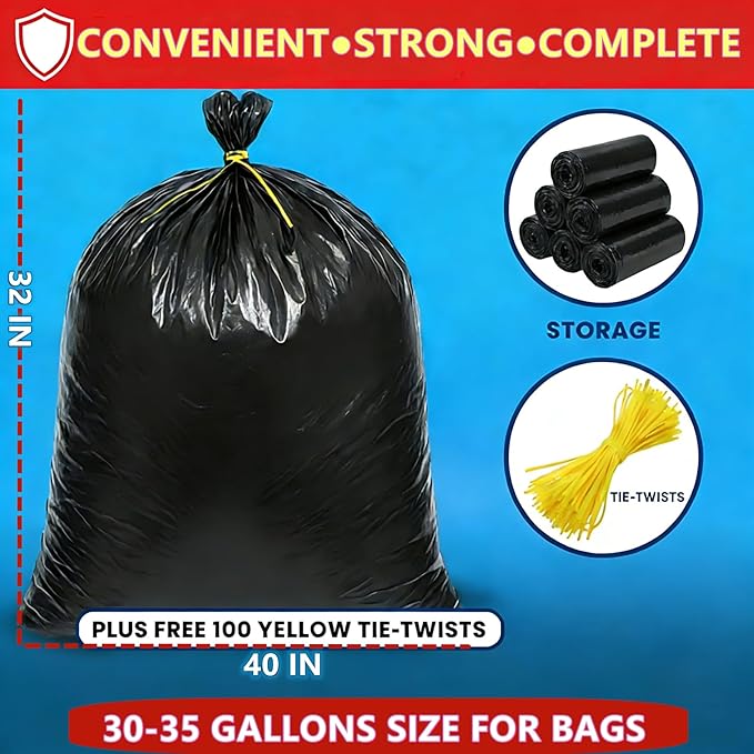 30-33 Gallon Trash Bags 110 Count Black Heavy Duty Garbage Bags 1.7 MIL 31.5 x 39.4 Large Multipurpose For Home Commercial Construction Outdoor Yard