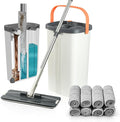 Jelymark Flat Mop and Bucket with Wringer Set Separates Dirty and Clean Water 3-Chamber Mop Wet and Dry Use Not-Hands Squeeze Mops for Floor Cleaning 8 Reusable Microfiber Mop Pads Included