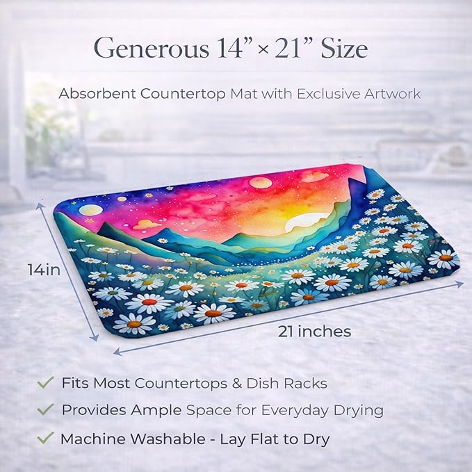 Caroline's Treasures DAC1427DDM Daisies in Color Dish Drying Mat Absorbent Dish Drying Mat Pad for Kitchen Counter Dish Drainer Mat for Countertop 14 x 21 Multicolor