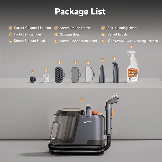 uwant 18Kpa Carpet Cleaner Machine with 3 System Powerful Suction Upholstery Cleaner Machine for Pet Stains with Cleaning Tools&ampoxy Solution Set