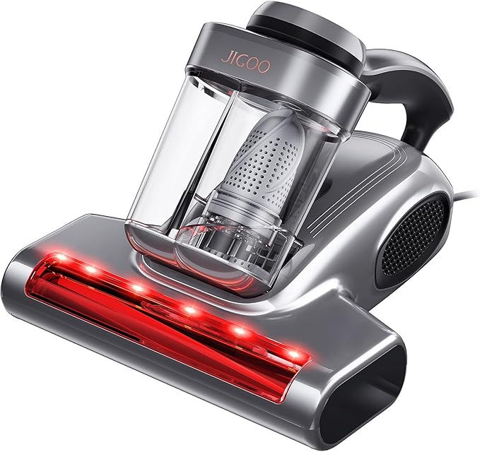 JIGOO J300 Pro Matture Vacuum Cleaner with 14Kpa 550W Powerful Suction Infrared UV &amp Heating Tech for Deep Cleaning Anti-Allergen Bed Vacuum with Dust Sensor &amp Plant Fragrance for Bed Sofa