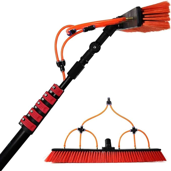 Glass Cleaning Brush Home Water Fed Telescopic Pole Kit Solar Panel Brush Rotating for Photovoltaic Panel18FT Water Fed Telescopic Brush - 3.6-11M Window Cleaning Pole for Solar Panels Truc