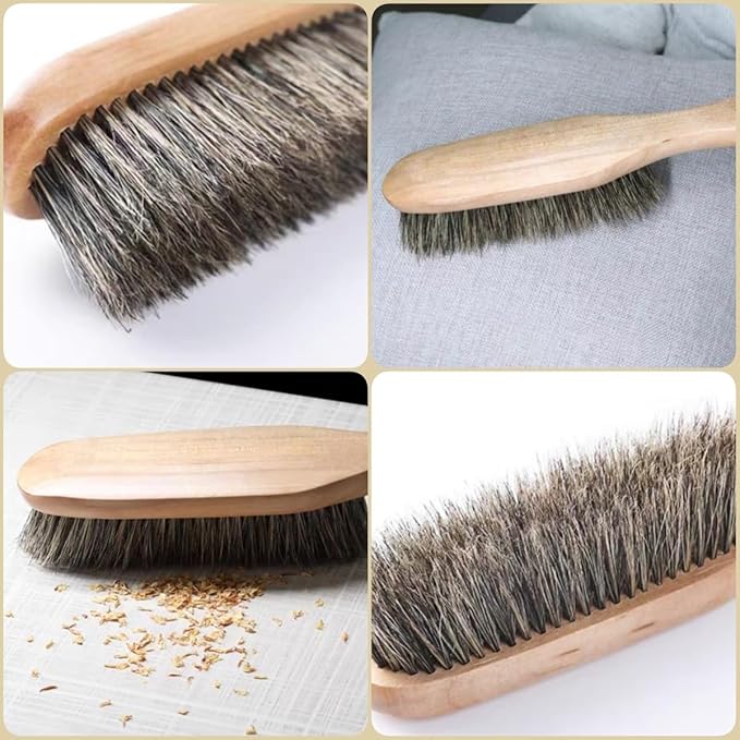 Horsehair Brushes Horsehair Bristles Duster with HookHand Broom Cleaning BrushesWooden Brush for Furniture Patio BedCarBedCouchGardenFurnitureClothesKitchen(Round)